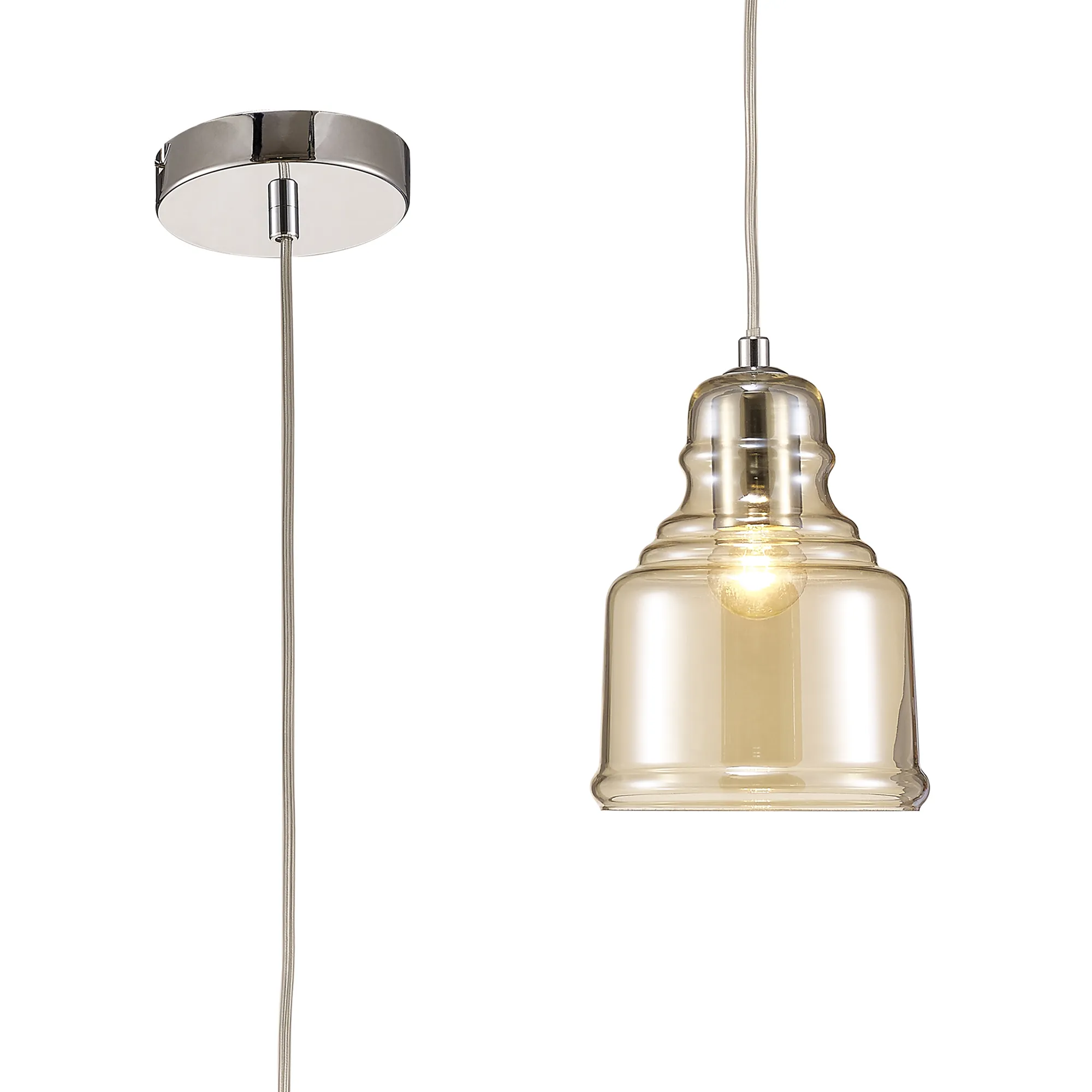 D0101  Ariel Bell Cognac Glass Pendant 1 Light Polished Chrome